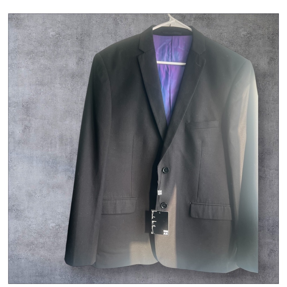 Nicole Miller Classic Black Blazer jacket coat Purple lining 44S NWT